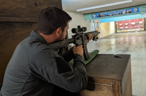 Precision shooting session focusing on firearm safety and handling