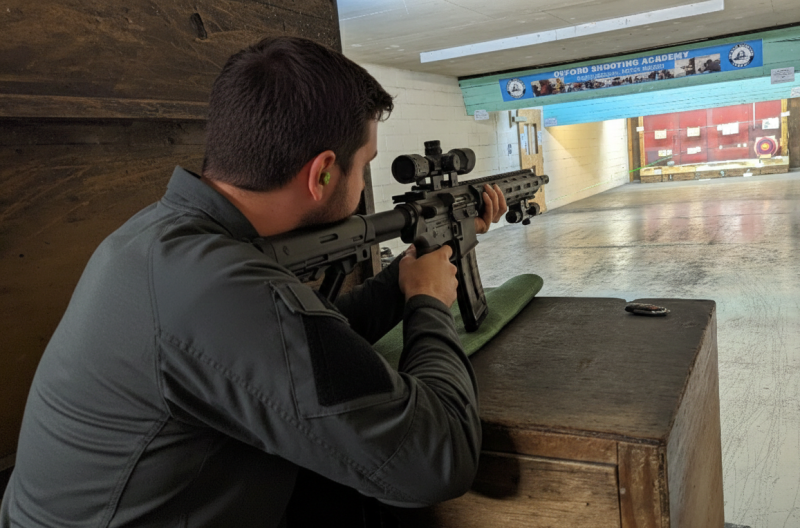 Precision shooting session focusing on firearm safety and handling