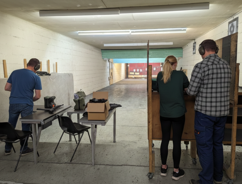 Precision shooting session focusing on firearm safety and handling